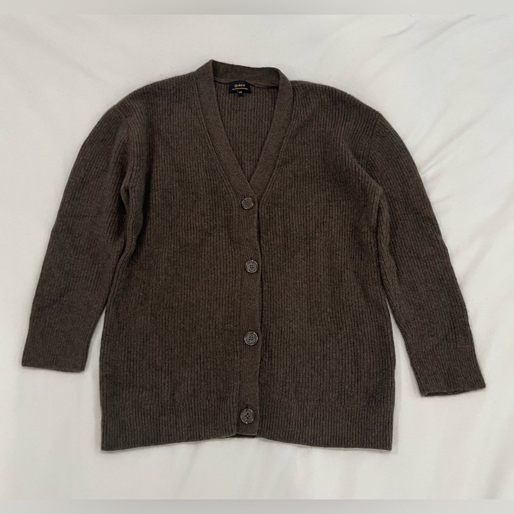 like new quince mongolian cashmere oversized boyfriend cardigan sweater brown XS - Picture 3 of 14